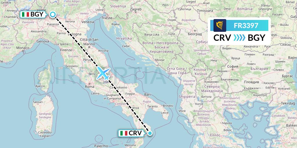 FR3397 Ryanair Flight Map: Crotone to Milan