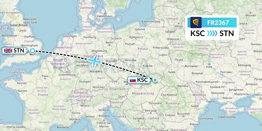 FR2367 Ryanair Flight Map: Kosice to London