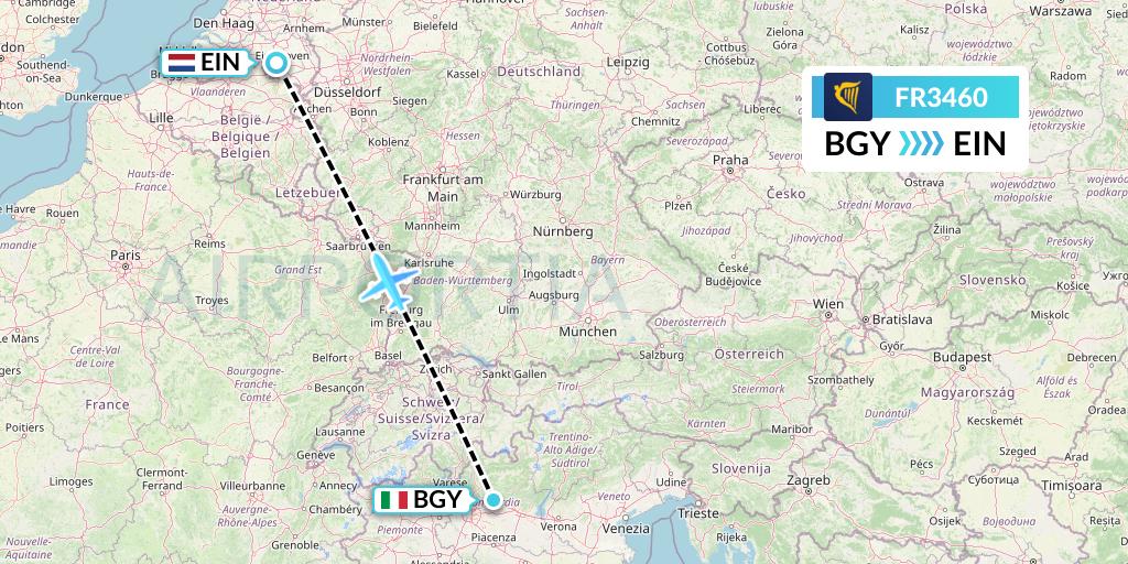 FR3460 Ryanair Flight Map: Milan to Eindhoven