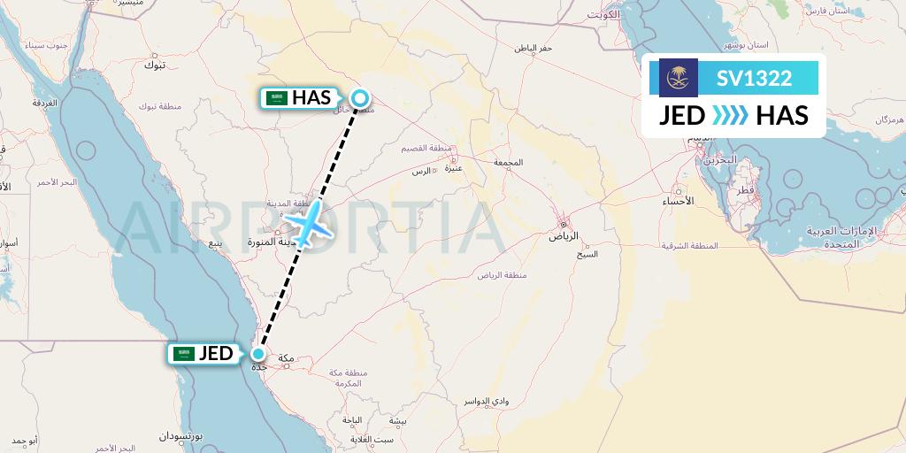 SV1322 Saudi Arabian Airlines Flight Map: Jeddah to Ha'il