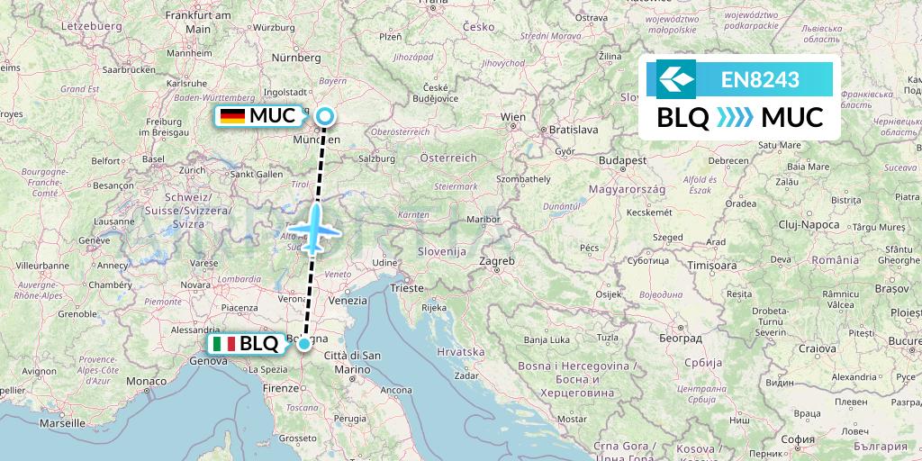 EN8243 Air Dolomiti Flight Map: Bologna to Munich
