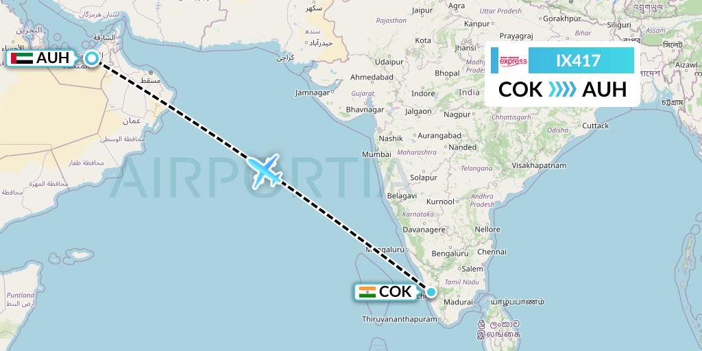 IX417 Air India Express Flight Map: Cochin to Abu Dhabi