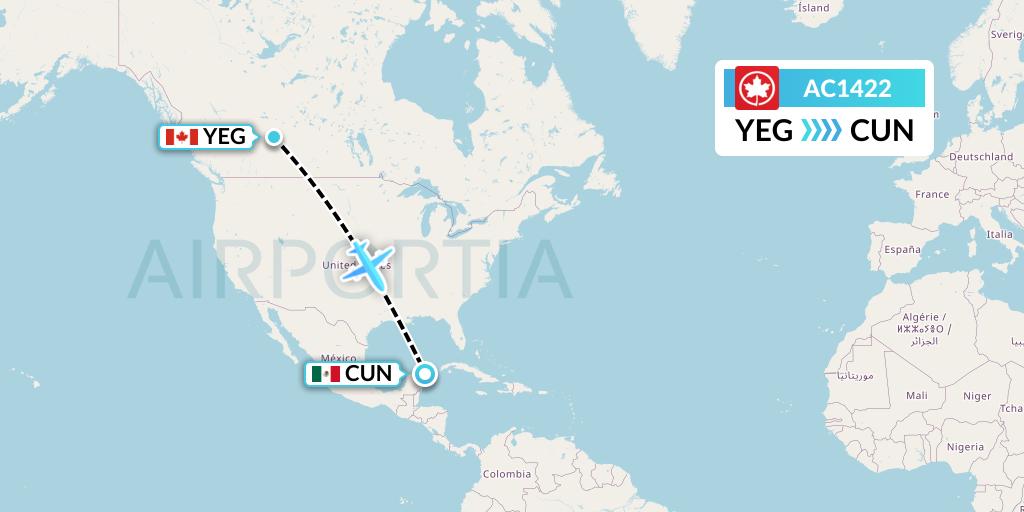 AC1422 Air Canada Flight Map: Edmonton to Cancun