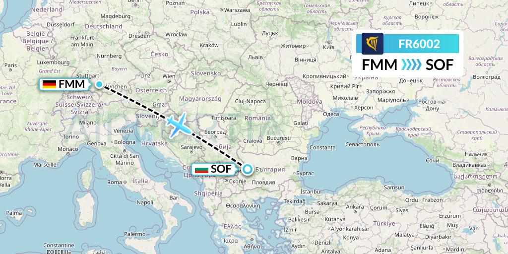 FR6002 Ryanair Flight Map: Memmingen to Sofia