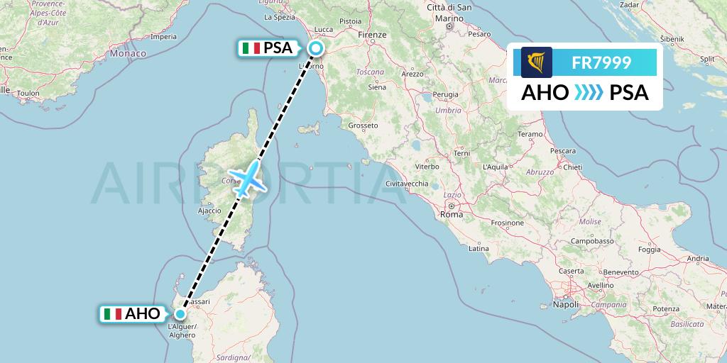 FR7999 Ryanair Flight Map: Alghero to Pisa