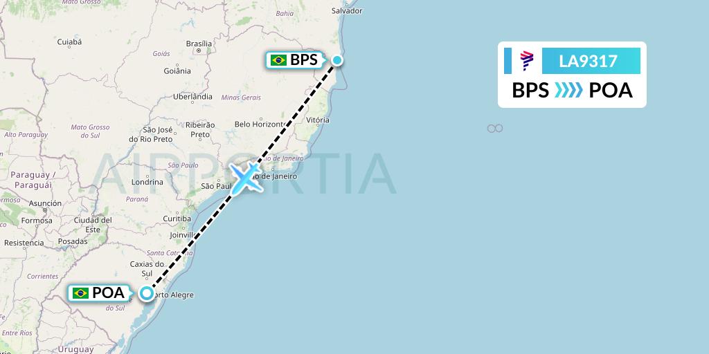 LA9317 LAN Airlines Flight Map: Porto Seguro to Porto Alegre