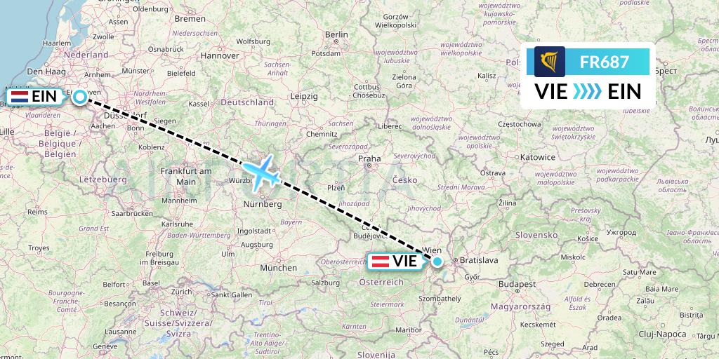 FR687 Ryanair Flight Map: Vienna to Eindhoven