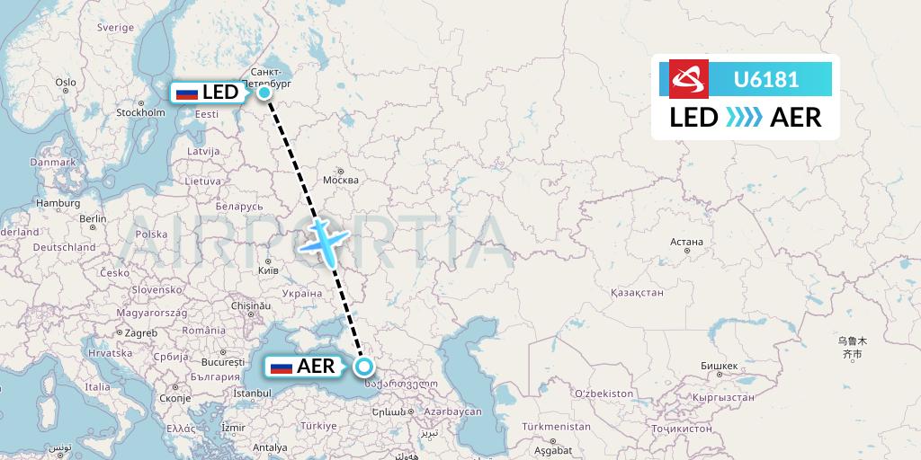 U6181 Ural Airlines Flight Map: St. Petersburg to Sochi