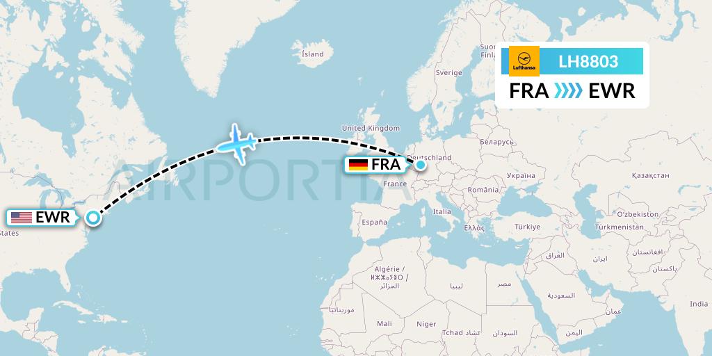 LH8803 Lufthansa Flight Map: Frankfurt to New York