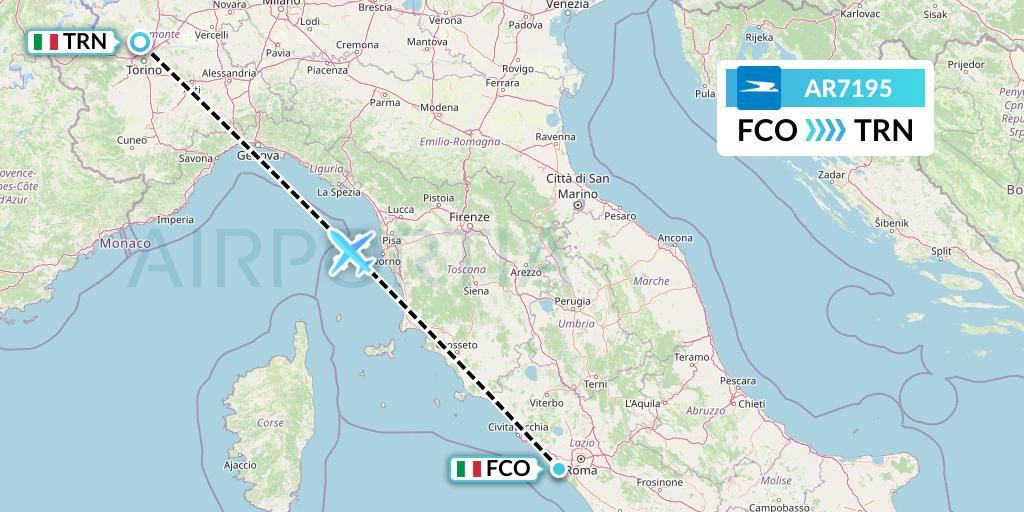 AR7195 Aerolineas Argentinas Flight Map: Rome to Turin