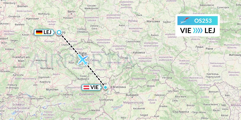 OS253 Austrian Airlines Flight Map: Vienna to Leipzig