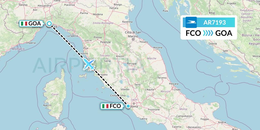 AR7193 Aerolineas Argentinas Flight Map: Rome to Genoa