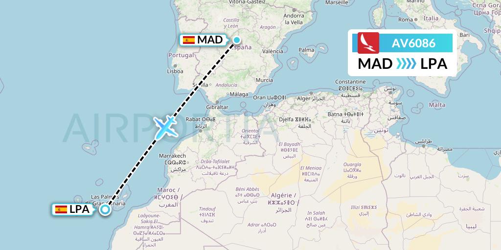 AV6086 Avianca Flight Map: Madrid to Las Palmas