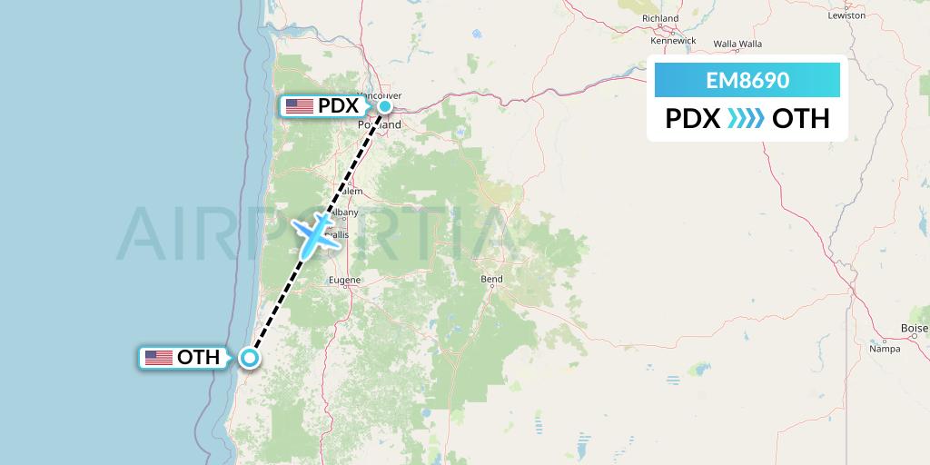 EM8690 Empire Airlines Flight Map: Portland to North Bend