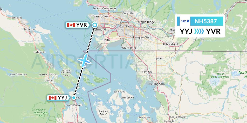 NH5387 All Nippon Airways Flight Map: Victoria to Vancouver