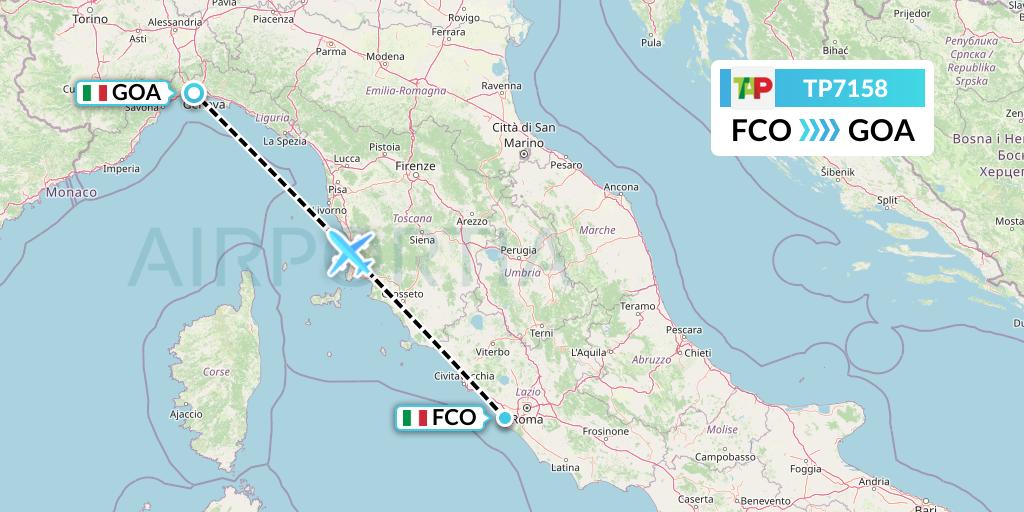 TP7158 TAP Portugal Flight Map: Rome to Genoa