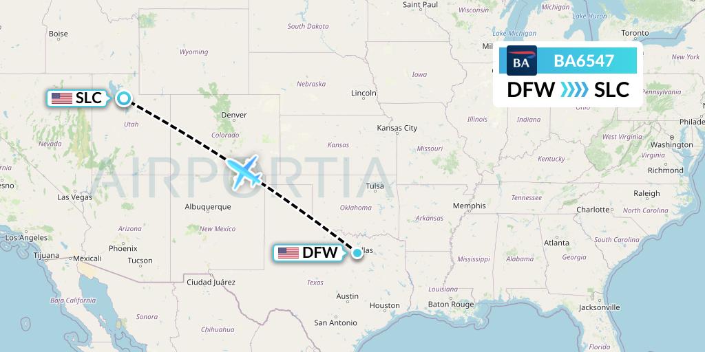 BA6547 British Airways Flight Map: Dallas to Salt Lake City