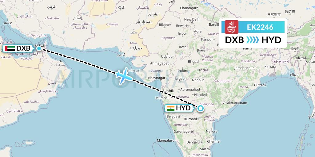 EK2246 Emirates Flight Map: Dubai to Hyderabad