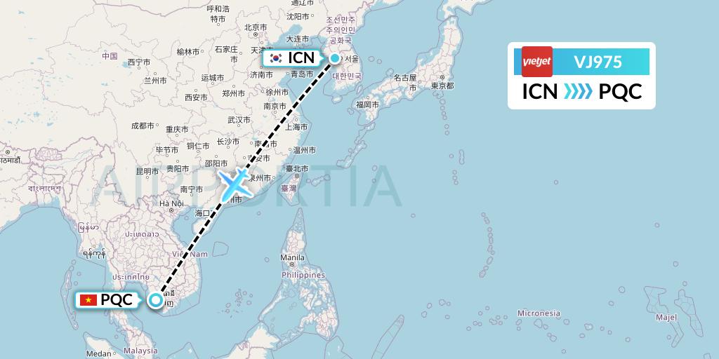VJ975 VietJet Air Flight Map: Seoul to Phu Quoc