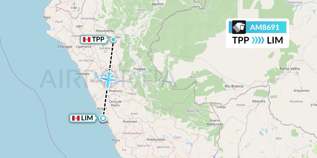 AM8691 Aeromexico Flight Map: Tarapoto to Lima