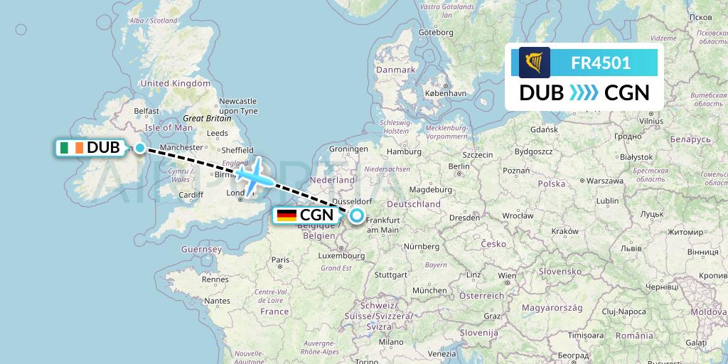 FR4501 Ryanair Flight Map: Dublin to Cologne
