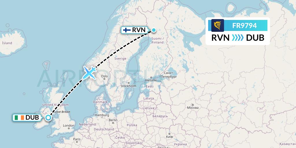 FR9794 Ryanair Flight Map: Rovaniemi to Dublin
