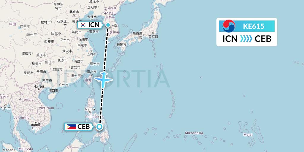 KE615 Korean Air Flight Map: Seoul to Cebu