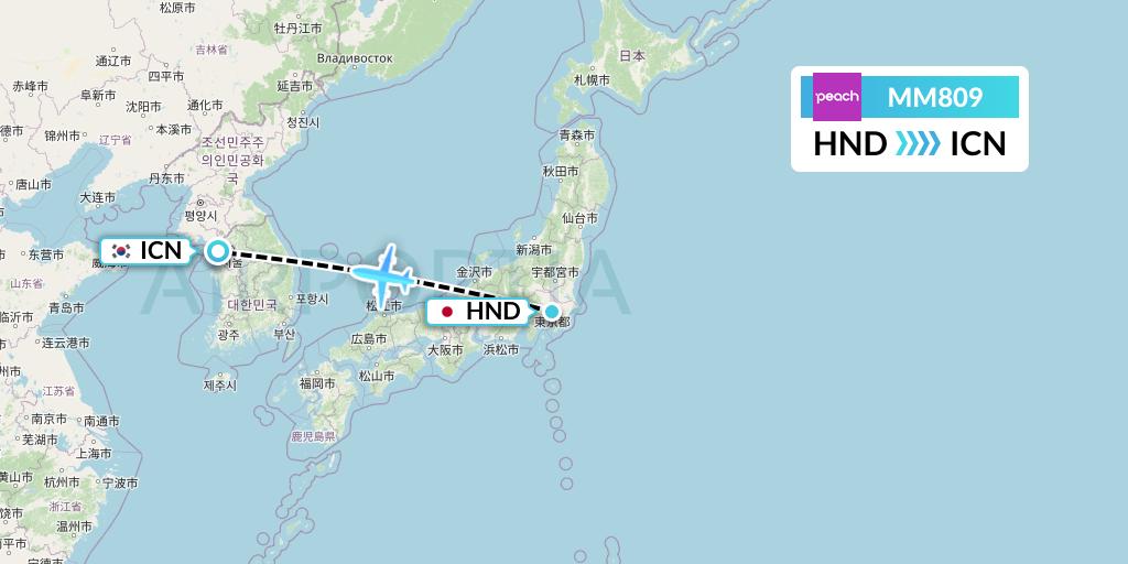MM809 Peach Aviation Flight Map: Tokyo to Seoul
