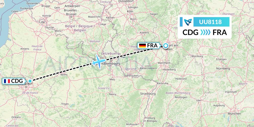 UU8118 Air Austral Flight Map: Paris to Frankfurt