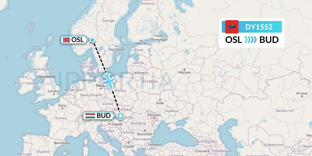 DY1552 Norwegian Flight Map: Oslo to Budapest