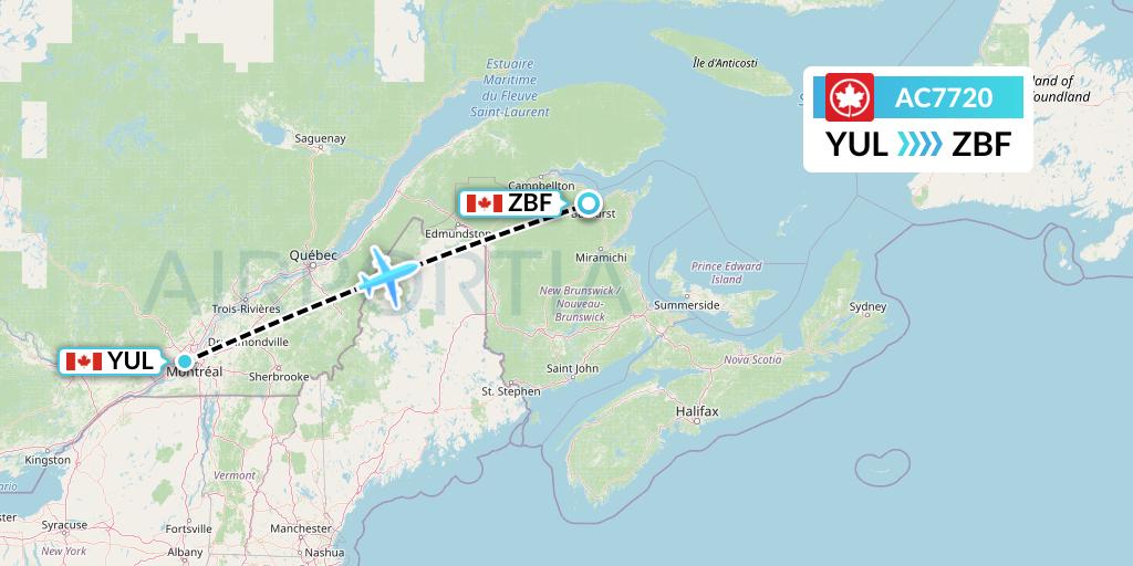 AC7720 Air Canada Flight Map: Montreal to Bathurst