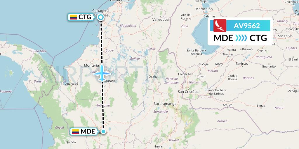 AV9562 Avianca Flight Map: Medellin to Cartagena
