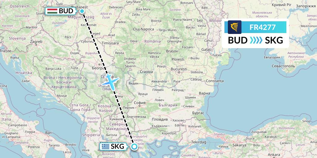 FR4277 Ryanair Flight Map: Budapest to Thessaloniki