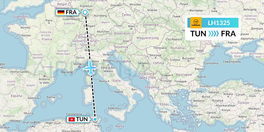 LH1325 Lufthansa Flight Map: Tunis to Frankfurt