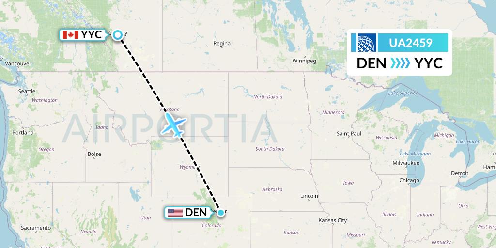 UA2459 United Airlines Flight Map: Denver to Calgary
