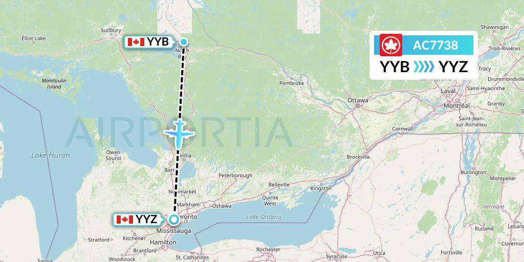 AC7738 Air Canada Flight Map: North Bay to Toronto