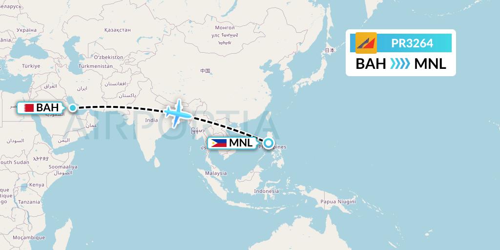 PR3264 Philippine Airlines Flight Map: Bahrain to Manila