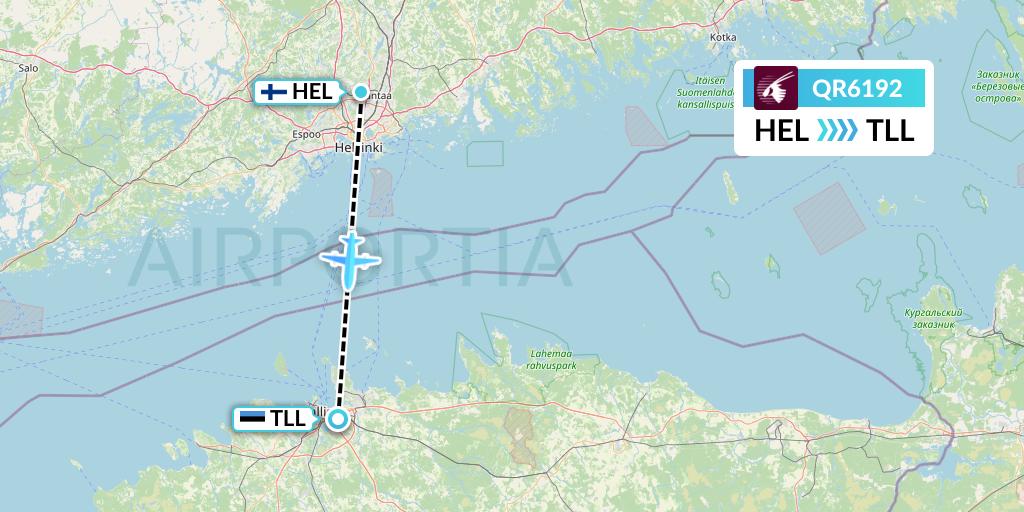 QR6192 Qatar Airways Flight Map: Helsinki to Tallinn