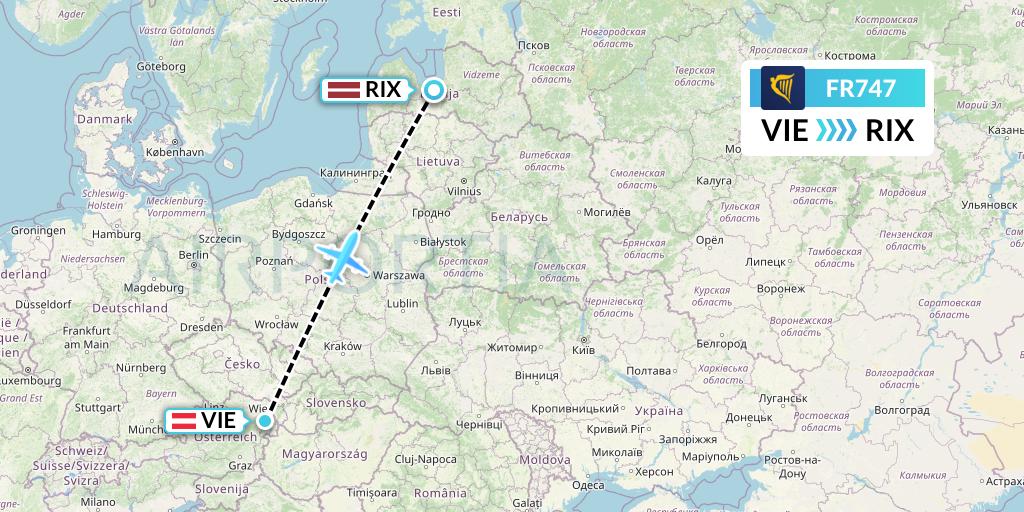 FR747 Ryanair Flight Map: Vienna to Riga