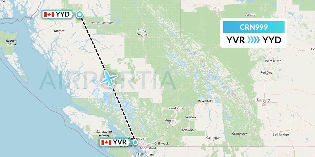 CRN999 Aerocaribbean Flight Map: Vancouver to Smithers