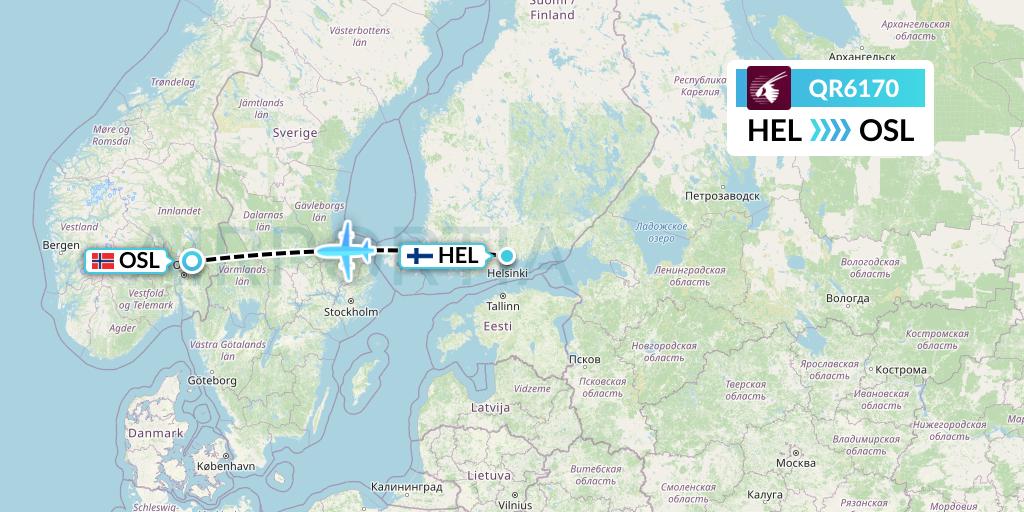 QR6170 Qatar Airways Flight Map: Helsinki to Oslo
