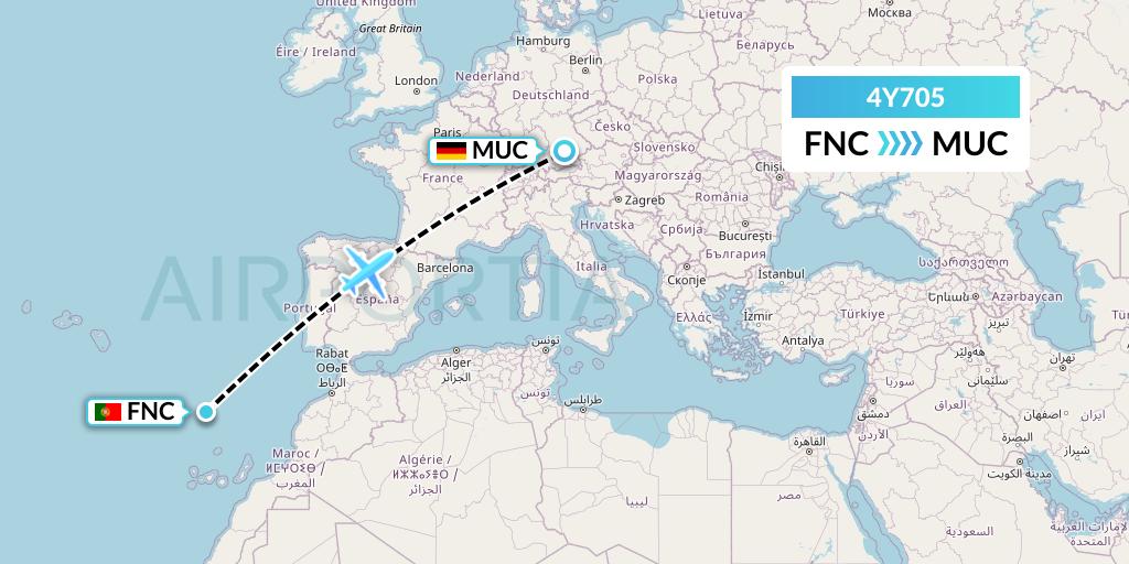 4Y705 Eurowings Discover Flight Map: Funchal to Munich