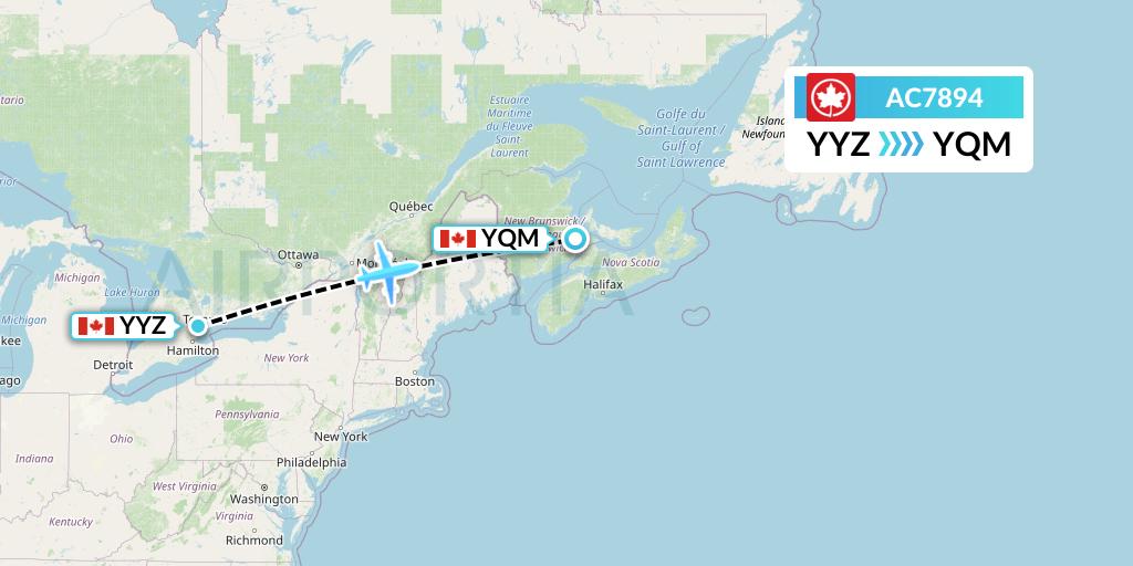 AC7894 Air Canada Flight Map: Toronto to Moncton