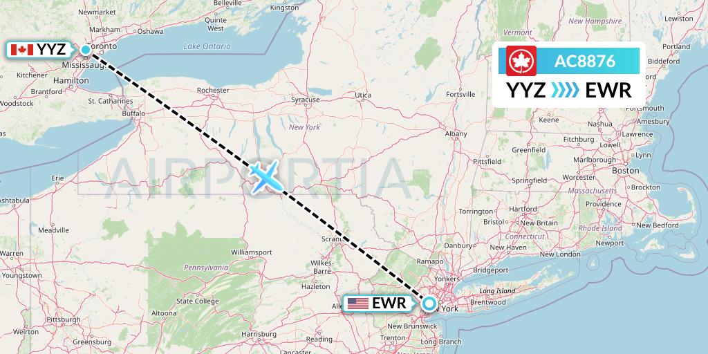 AC8876 Air Canada Flight Map: Toronto to New York