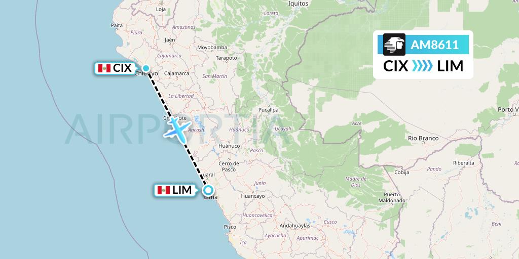 AM8611 Aeromexico Flight Map: Chiclayo to Lima
