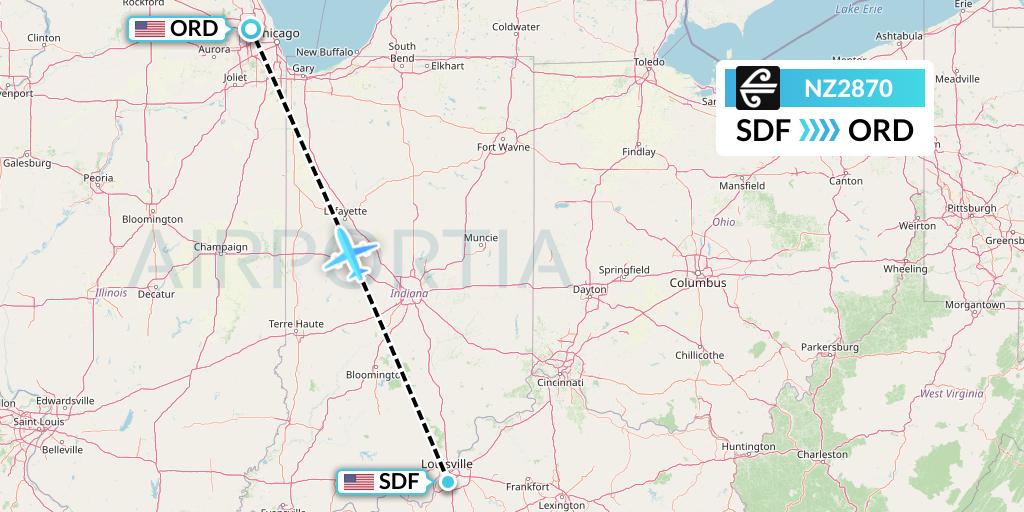NZ2870 Air New Zealand Flight Map: Louisville to Chicago