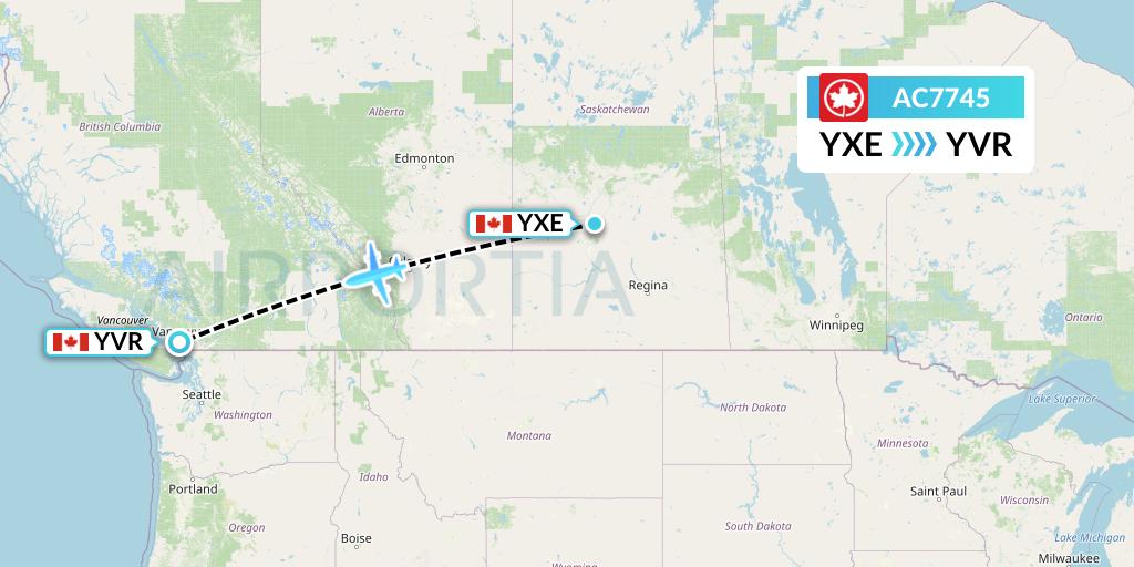 AC7745 Air Canada Flight Map: Saskatoon to Vancouver