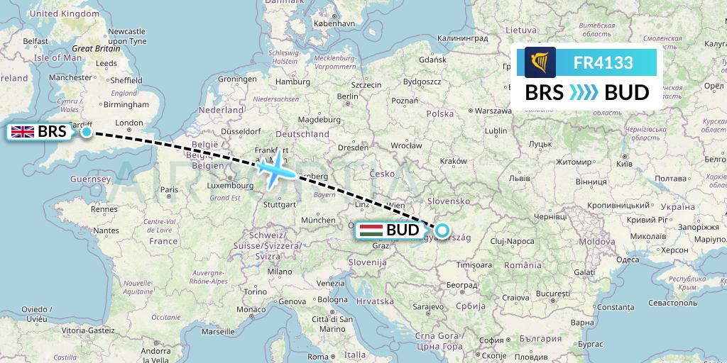 FR4133 Ryanair Flight Map: Bristol to Budapest