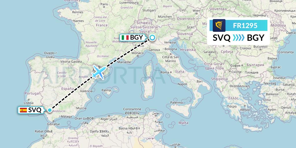 FR1295 Ryanair Flight Map: Seville to Milan