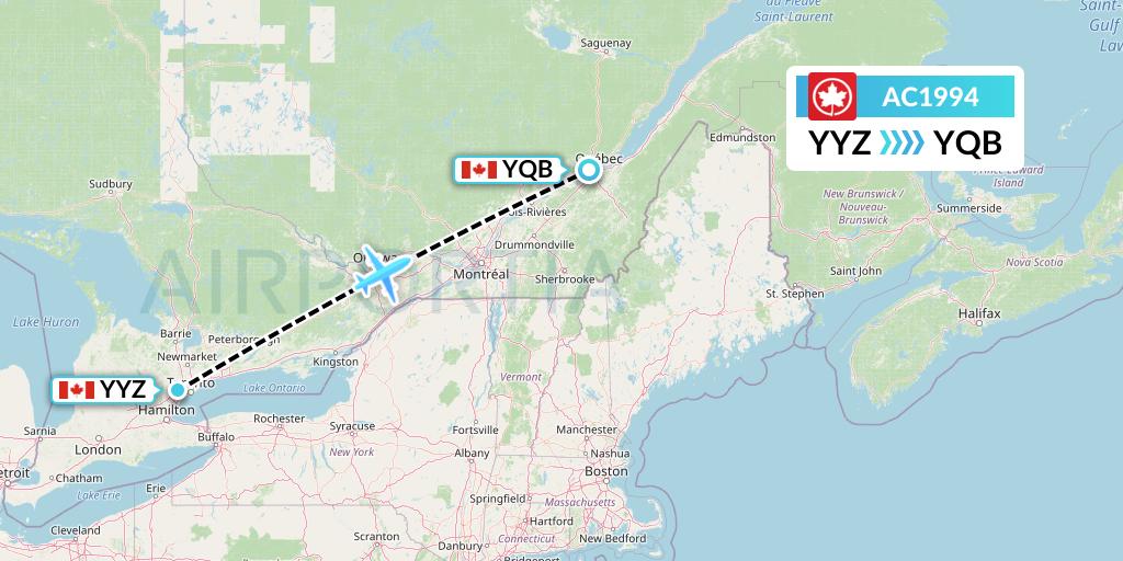 AC1994 Air Canada Flight Map: Toronto to Quebec
